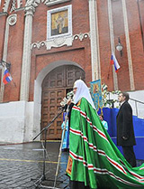 Глава АП РФ Сергей Нарышкин на освещении иконы Николы Можайского на Кремлевских воротах